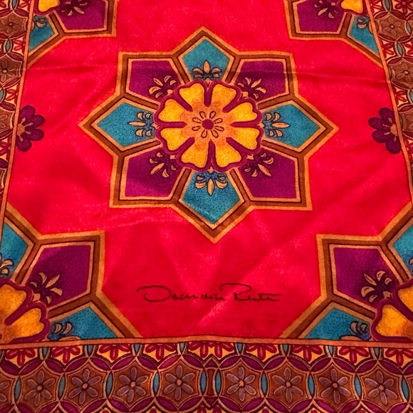 Vintage Oscar de la Renta Silk Red and Purple Floral Scarf - Picture 6 of 8